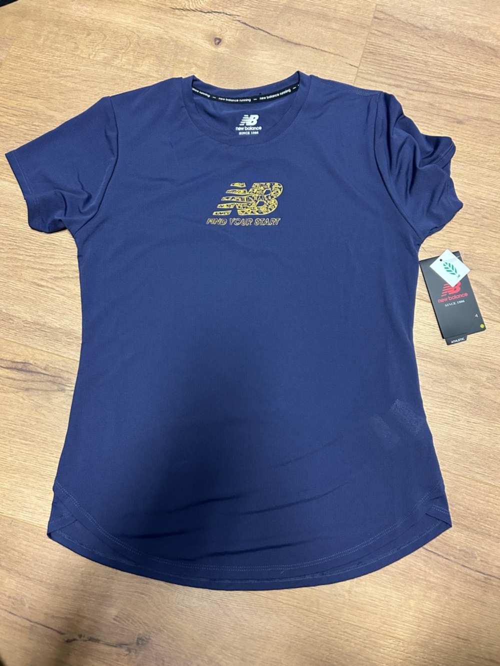 New Balance Navy Performance Tee with Gold Logo Accent
